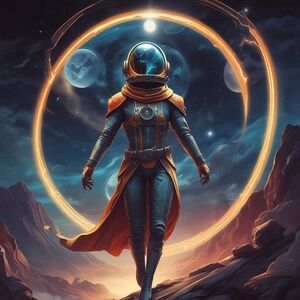 Cosmic Explorer Art Print with Orange and Blue